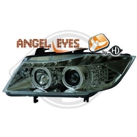 set Phares design Angel Eyes chrome + LED BMW E90 et E91 X2