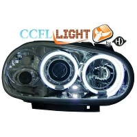 Set phares design CCFL angel eyes Golf 4 fond chromé