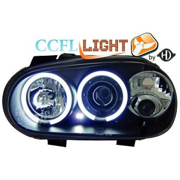 Set phares design CCFL angel eyes Golf 4 fond noir